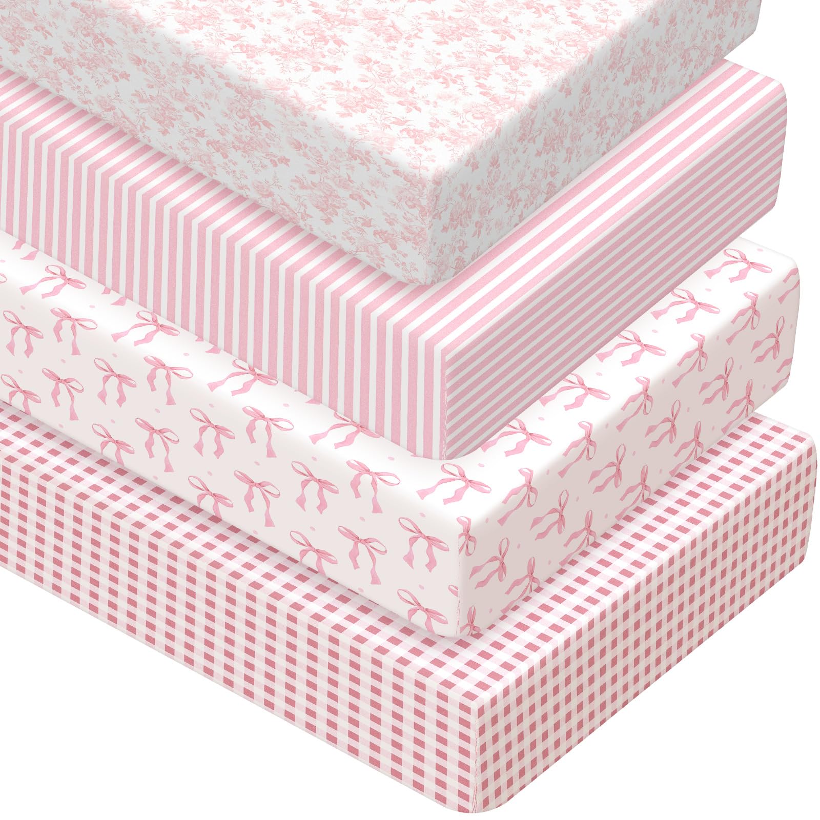Peryiter crib sheets 4-pack pink Coquette Bow offer soft comfort for peaceful naps.