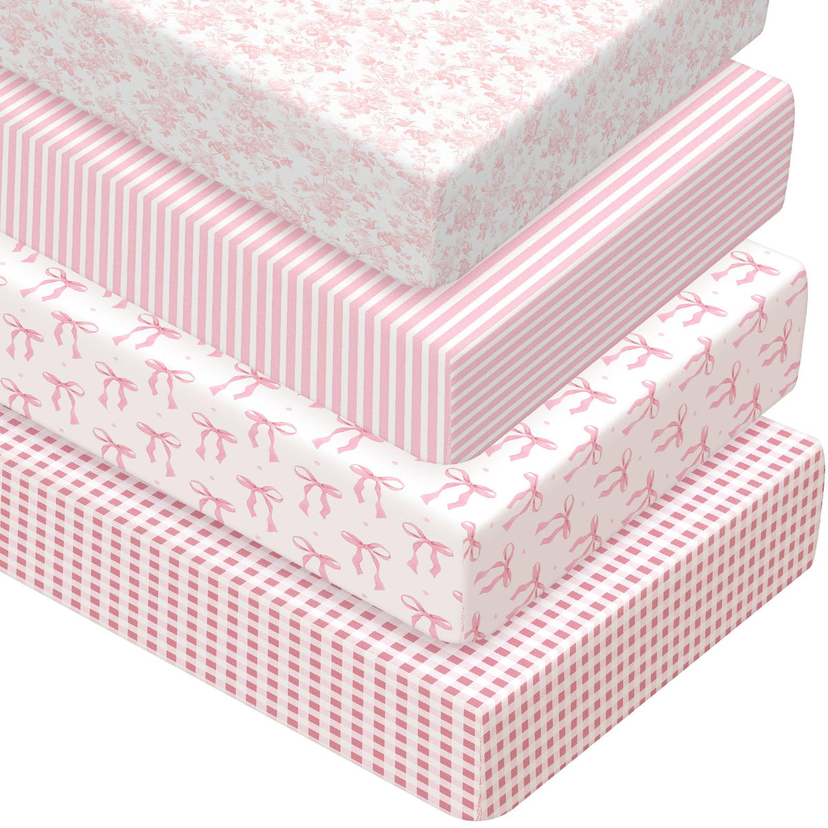 Peryiter crib sheets 4-pack pink Coquette Bow offer soft comfort for peaceful naps.