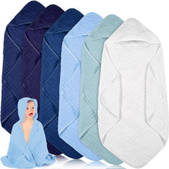 Peryiter 6-pcs muslin hooded baby towels pack for bath-time warmth after bath