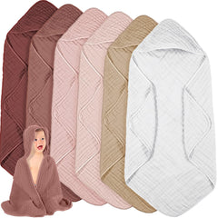 Peryiter 6pc muslin hooded baby towels pack keeps newborn warm and dry