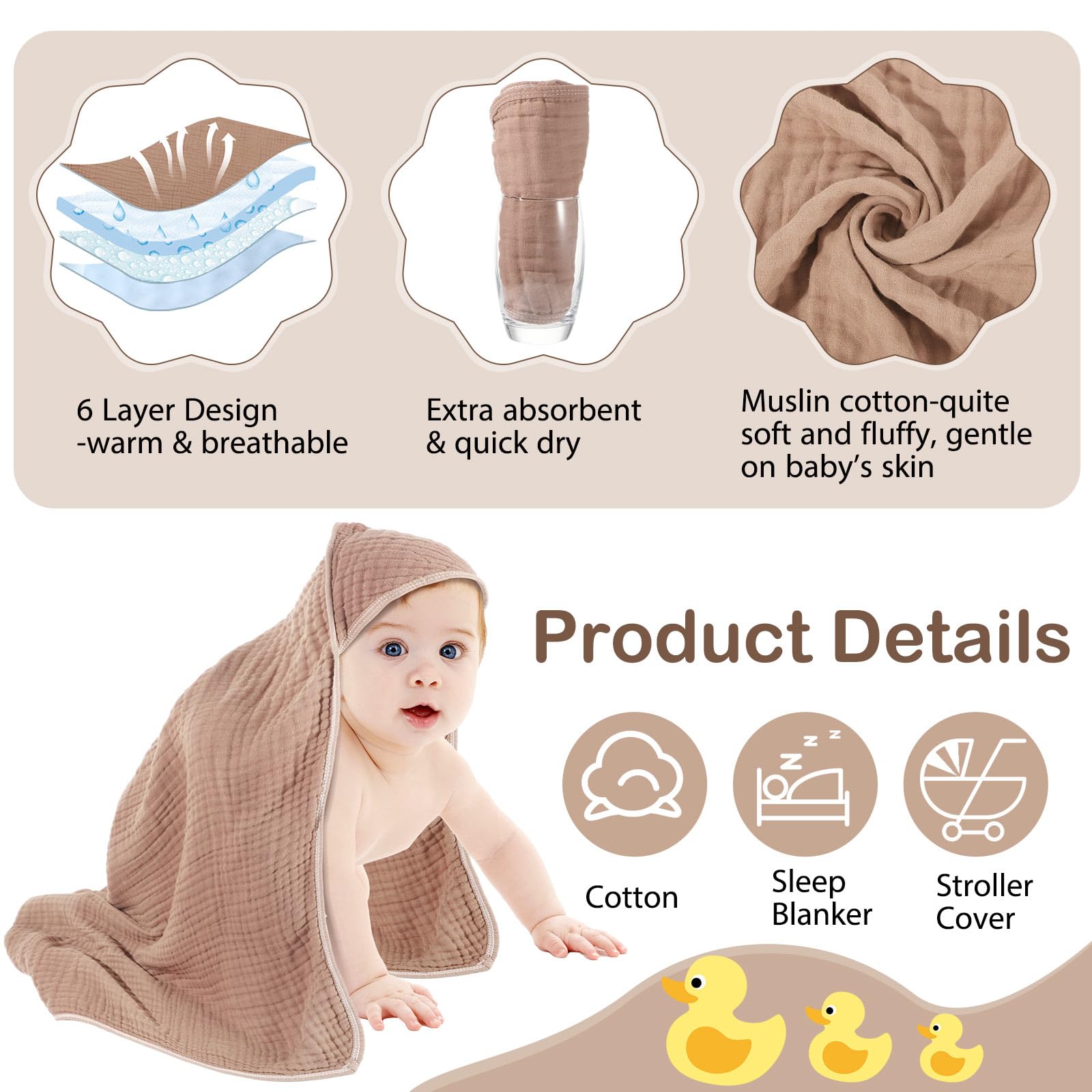 Peryiter baby towel wrap-after-bath demonstrates easy head-to-toe coverage and warmth