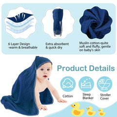 Peryiter blue-series 6-layer towel demonstrates quick moisture absorption after bath.
