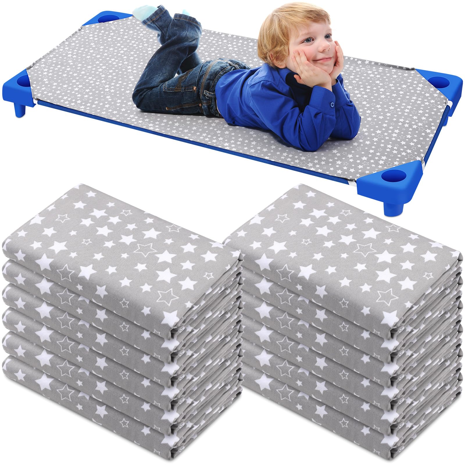 Peryiter cot sheets with star pattern fit 24x51 daycare mats for comfortable naps.