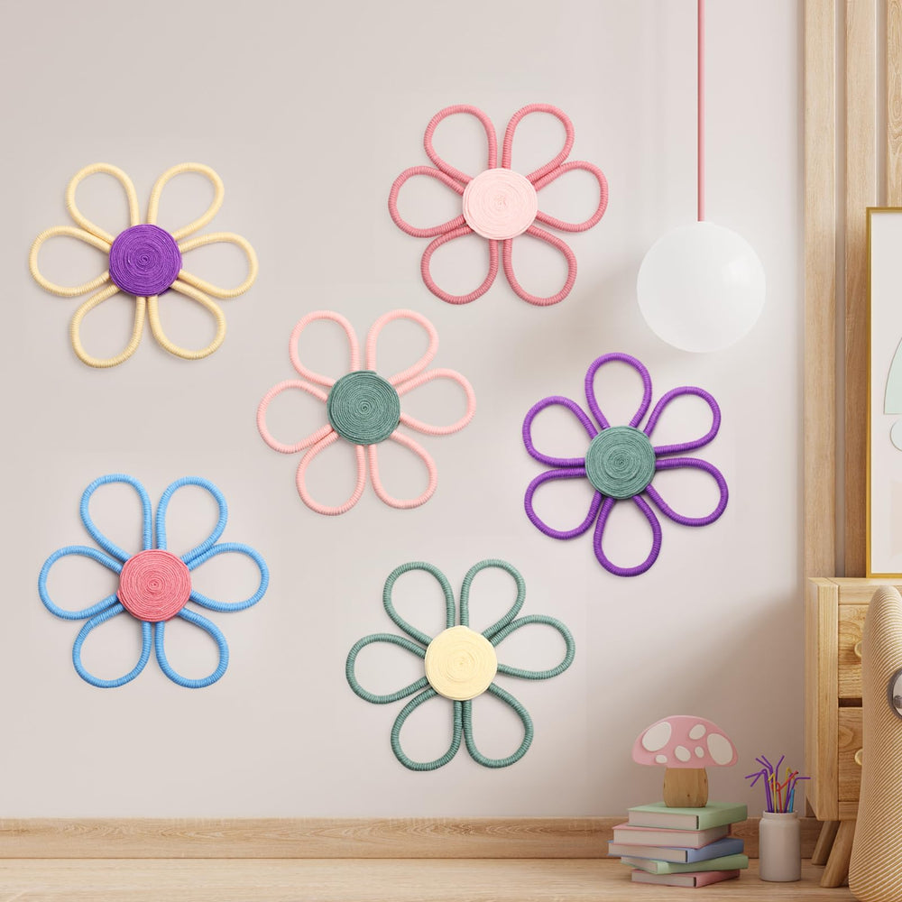 Peryiter daisy flower macrame wall art emphasizes soft texture and cozy ambiance