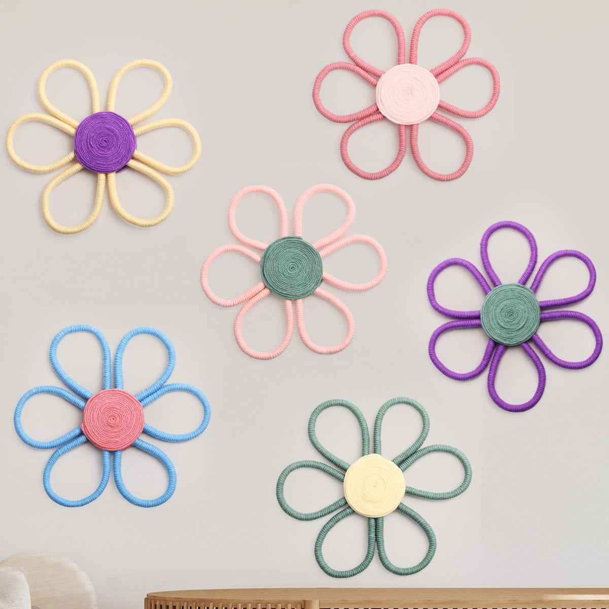 Peryiter daisy wall hanging multicolor pack elevates nursery decor with soft cotton texture