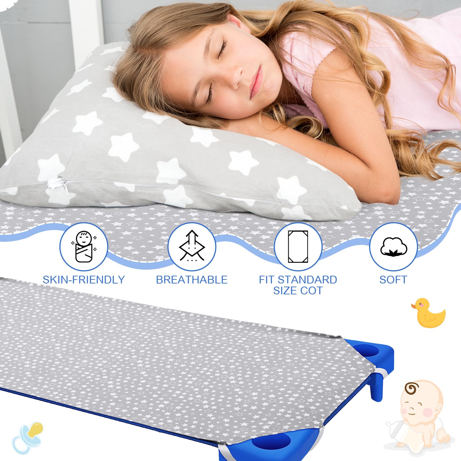 Peryiter gray daycare sheets in a six-pack for quick rotation.