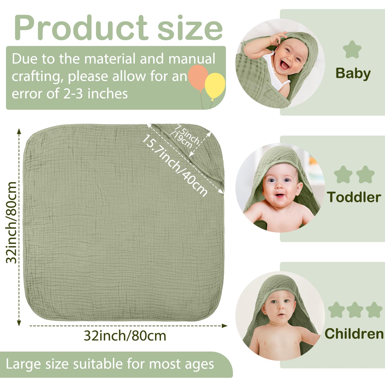 Peryiter hooded baby towel features 6 layers for quick moisture absorption after baths.
