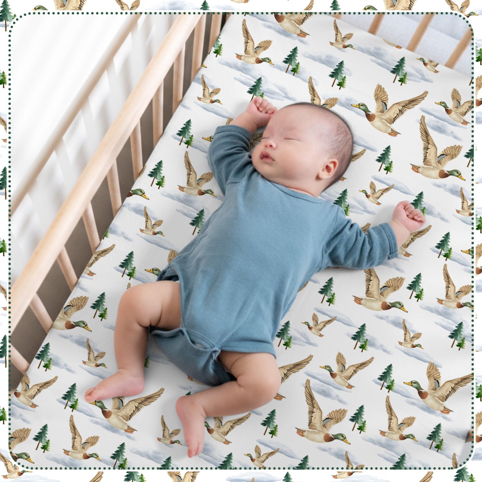 Peryiter Mallard Duck crib sheets are soft microfiber for gentle baby care.