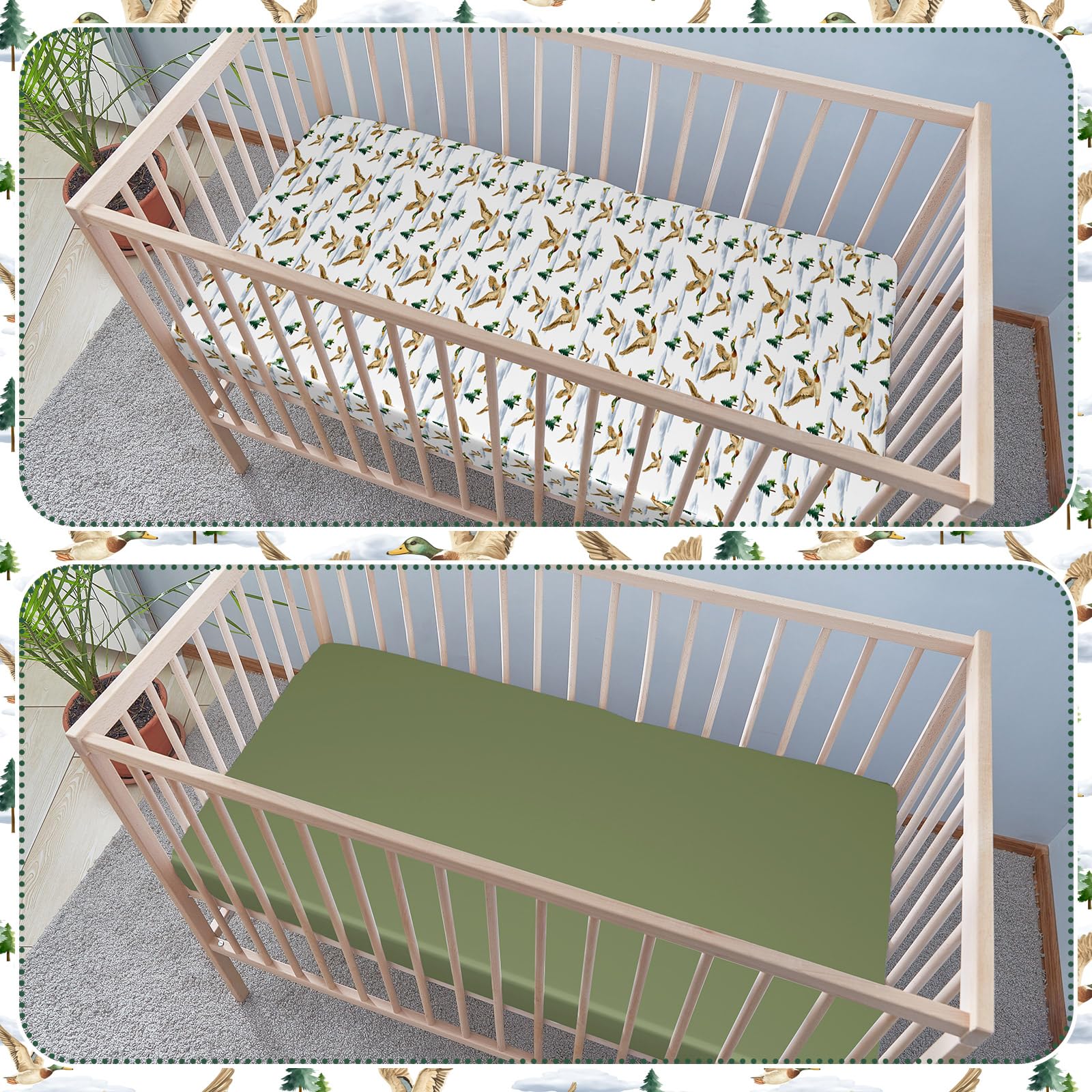 Peryiter Mallard Duck nursery sheets add playful decor and versatile use.