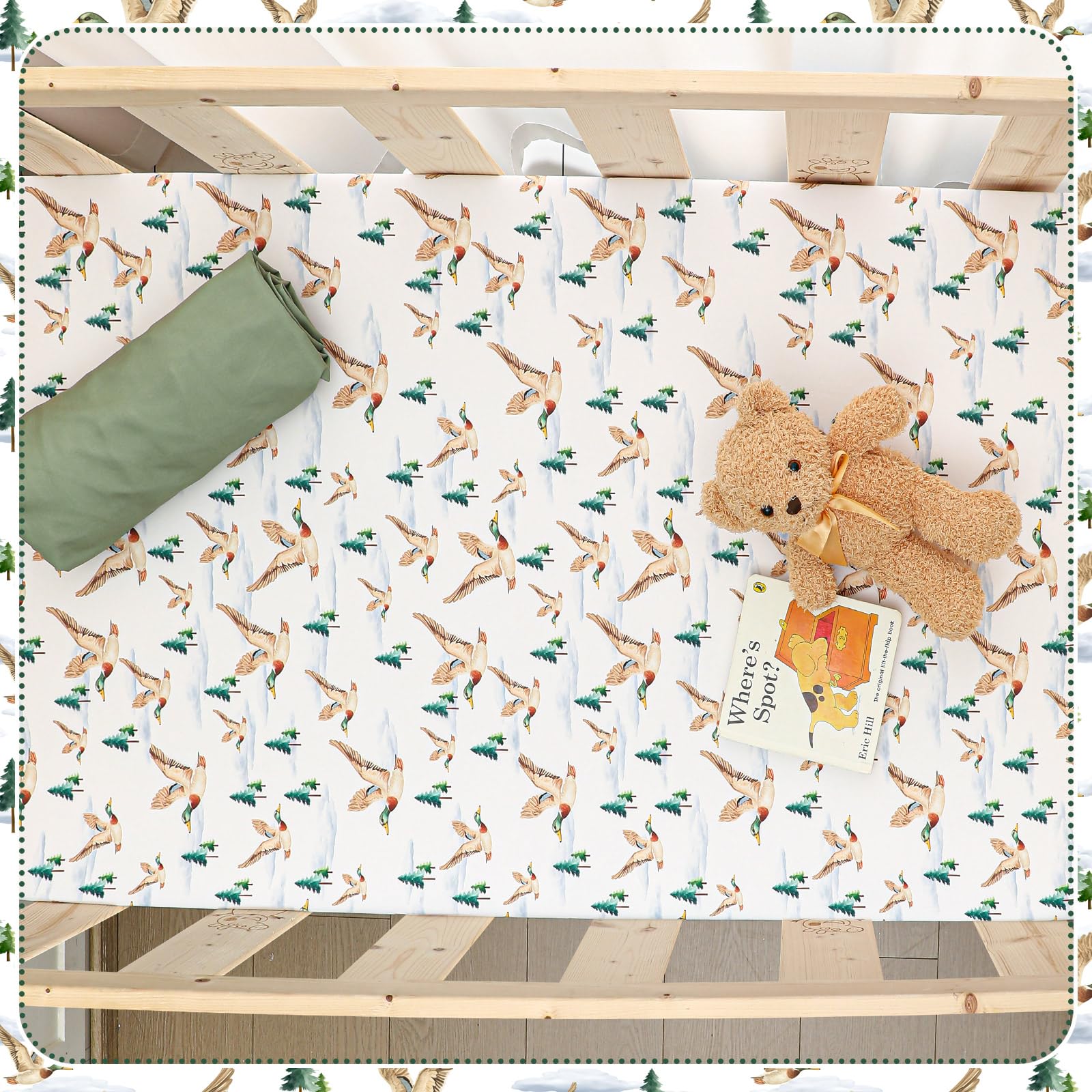 Peryiter Mallard Duck crib sheets are machine washable for easy care.