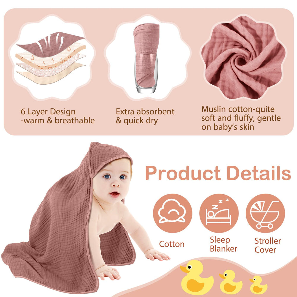 Peryiter muslin baby towel shows absorbent six-layer fabric after bath