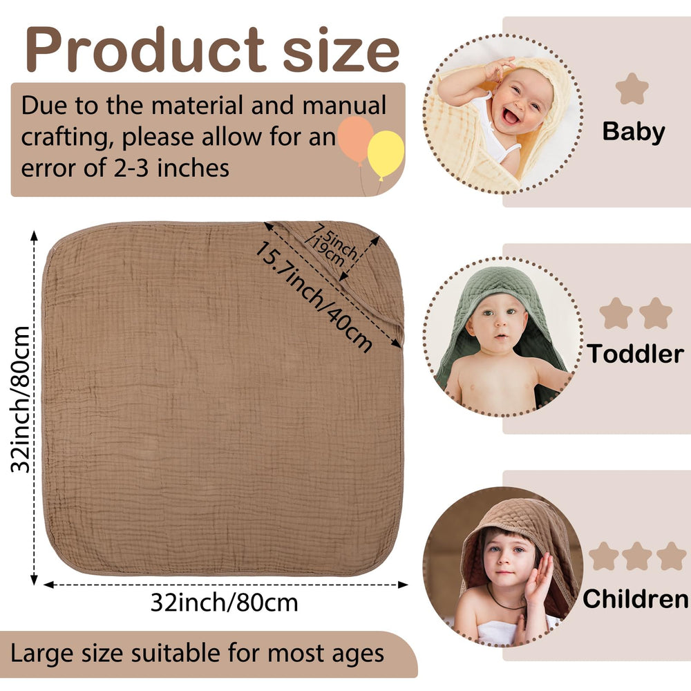 Peryiter muslin hooded towel 32x32 green front view demonstrates full-body wrap for newborn comfort.