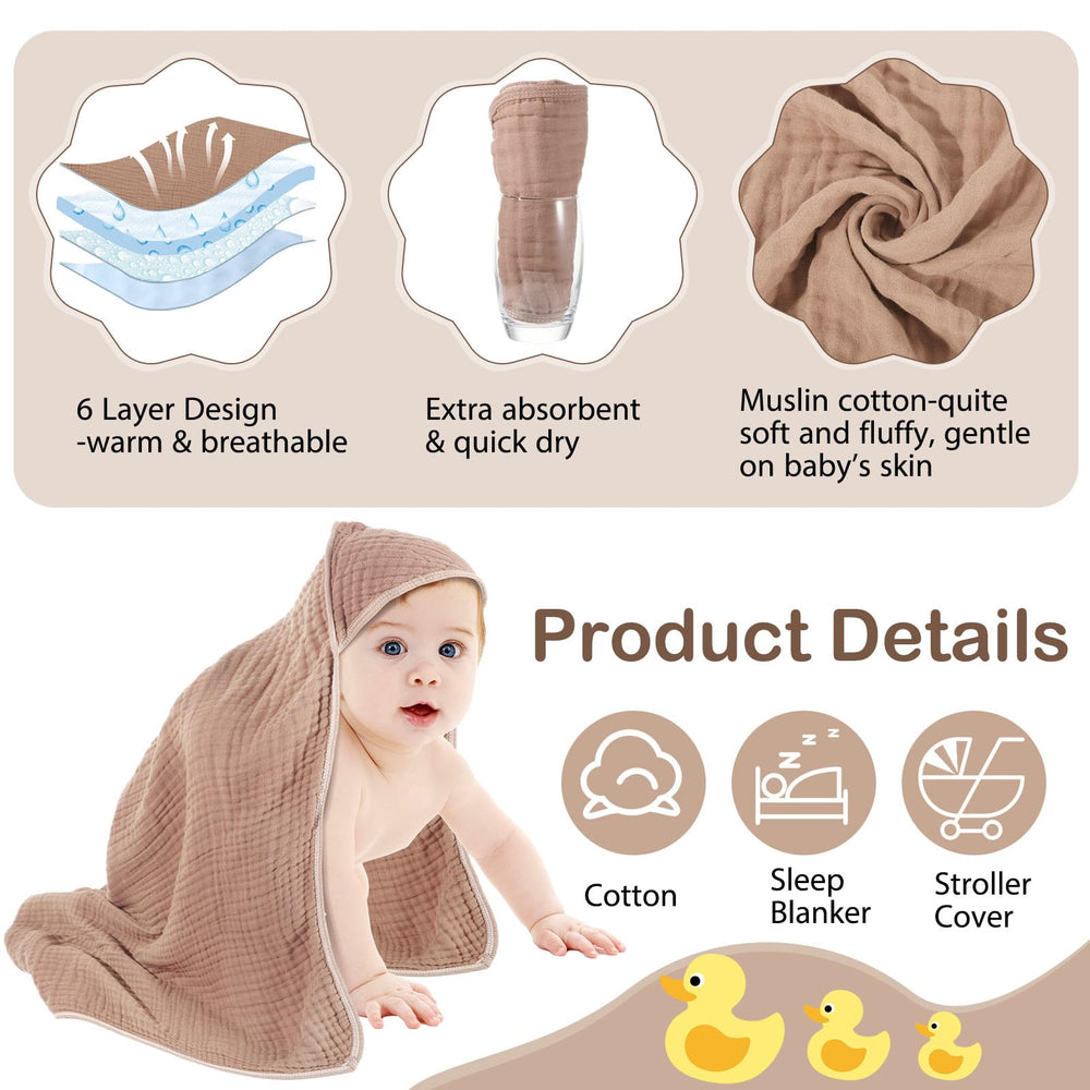 Peryiter muslin hooded baby towel blue 32x32, wraps baby securely.