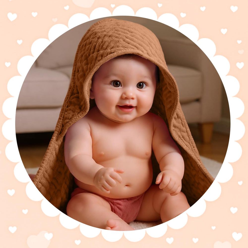 Peryiter blue hooded towel used as swaddle or stroller cover