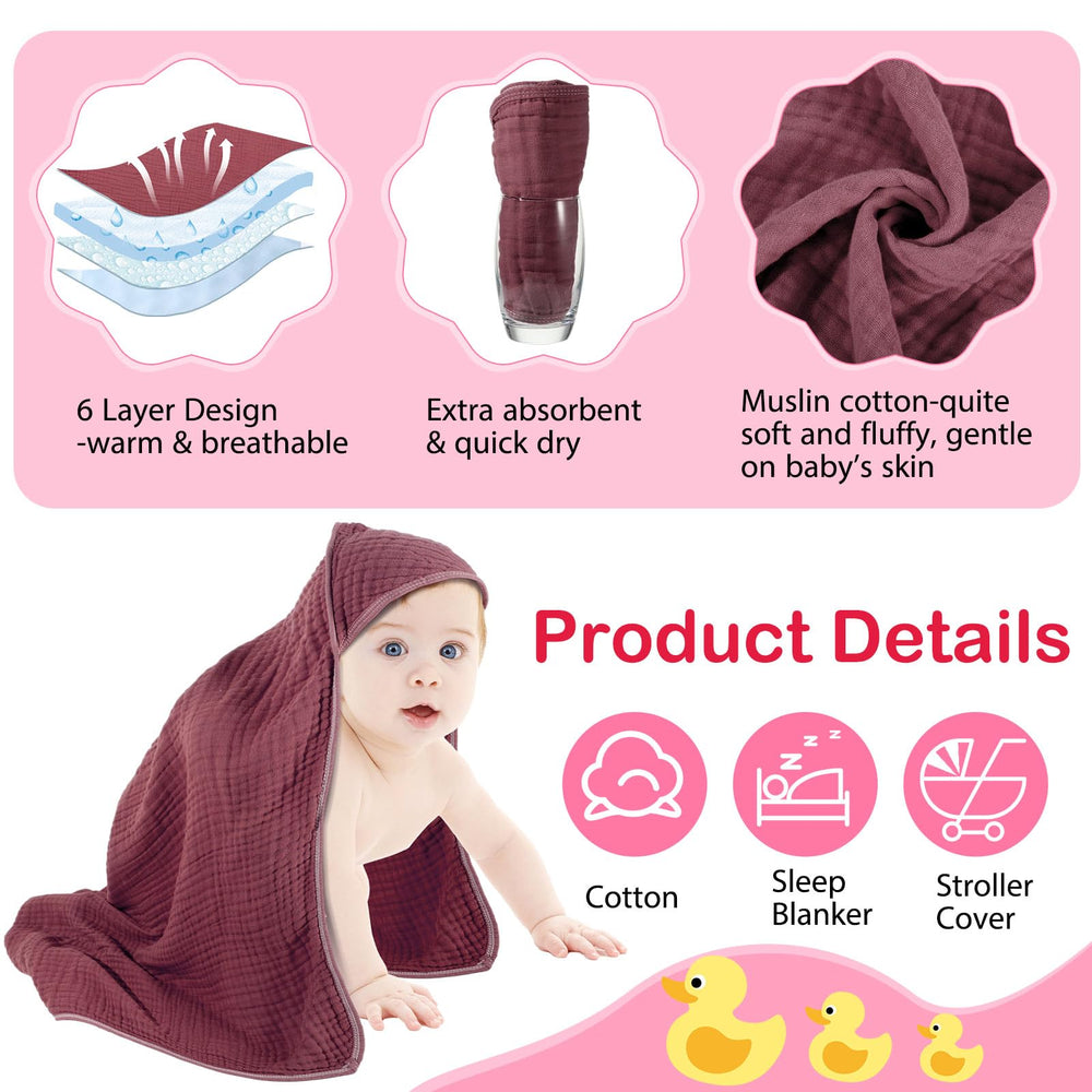Peryiter hooded towel 32x32-inch size wraps baby comfortably after baths