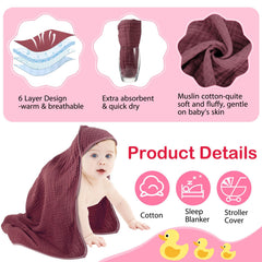 Peryiter hooded towel 32x32-inch size wraps baby comfortably after baths
