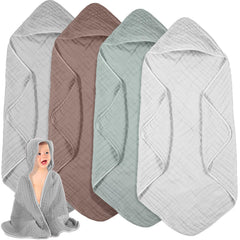 Peryiter muslin hooded baby towels pack for four colors and quick drying after bath
