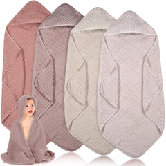 Peryiter muslin hooded baby towels four-pack in beige tones, soft and highly absorbent after baths