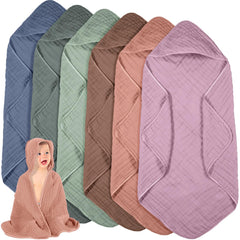 Peryiter muslin hooded baby towel 6-pack folded for soft bath warmth and coverage.