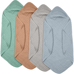 Peryiter muslin hooded baby towels set in four colors for gentle post-bath wrapping