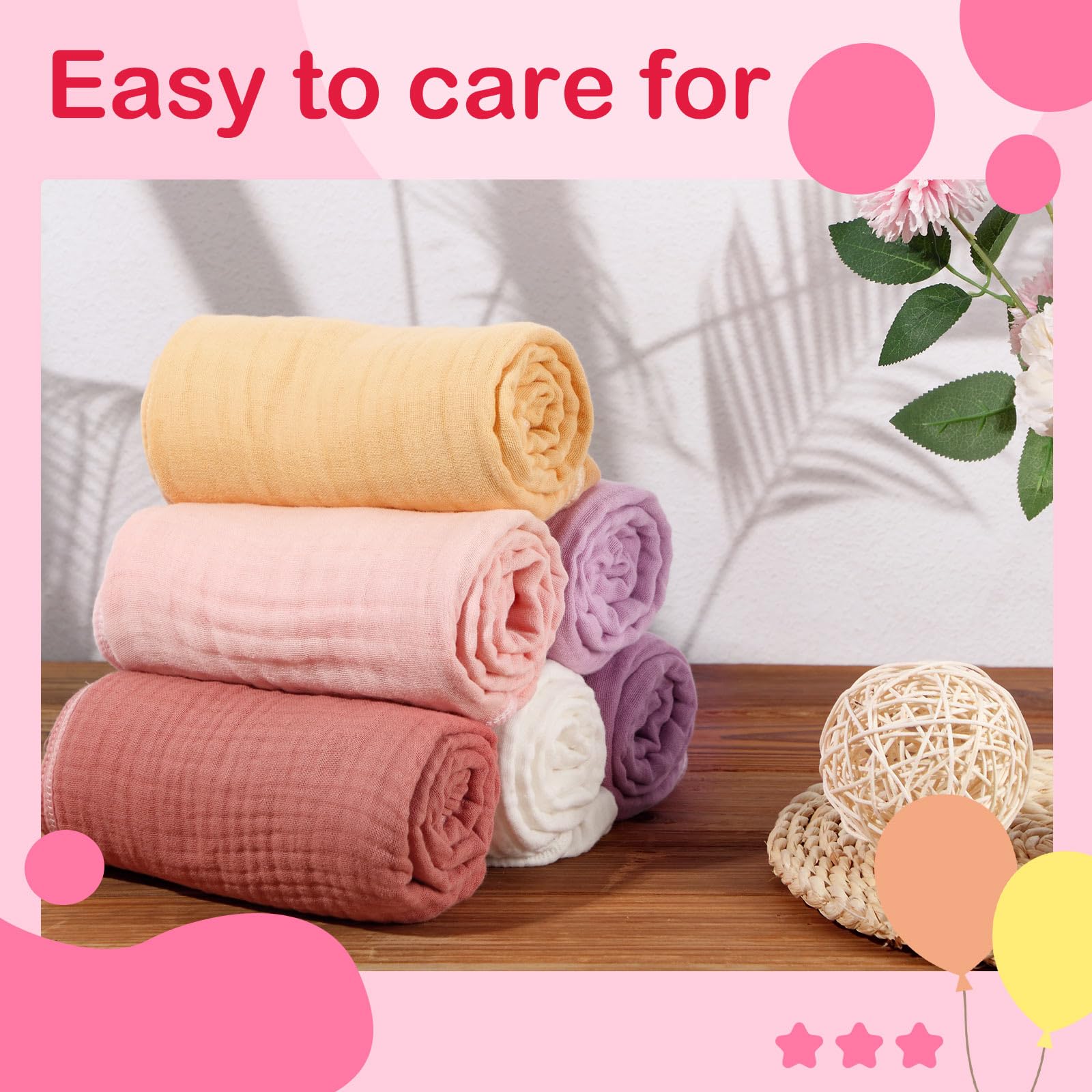 Peryiter six-pack muslin towels display thick layers for quick moisture absorption