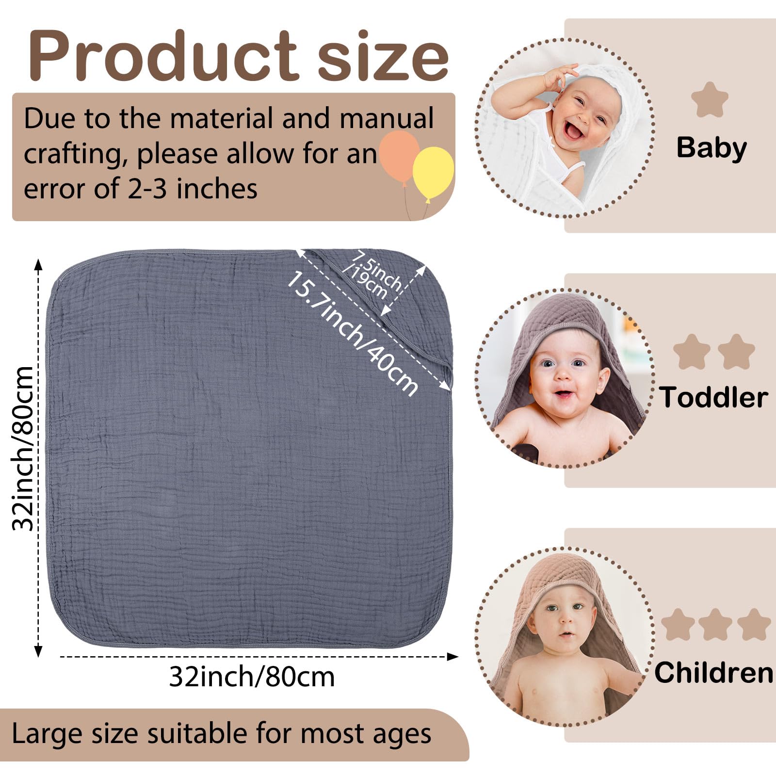 Peryiter muslin hooded towel closeup emphasizes thick six-layer design for quick moisture absorption