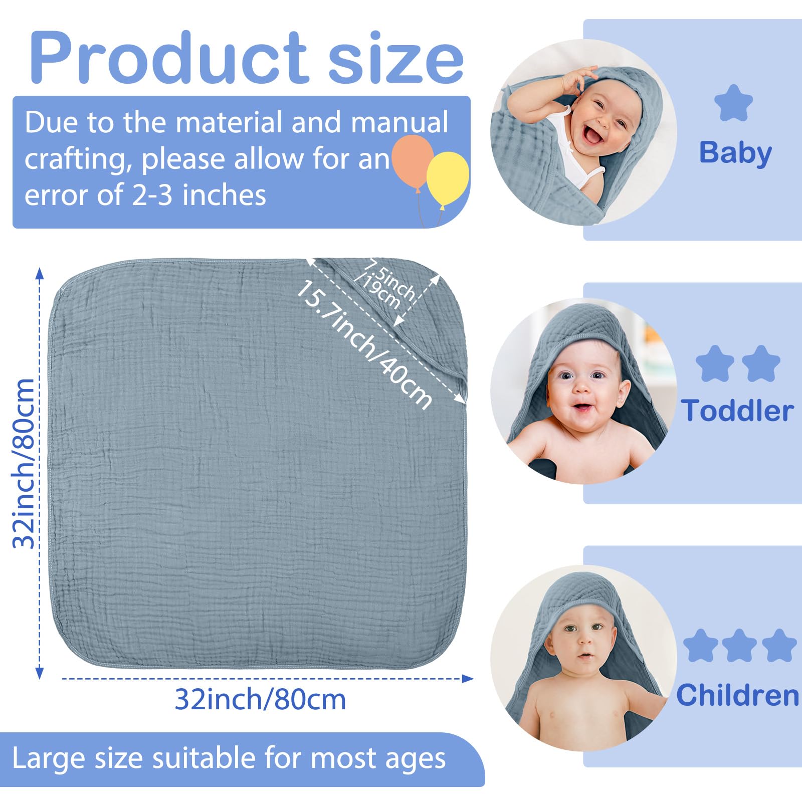 Peryiter hooded towel close-up shows six-layer absorbent design.