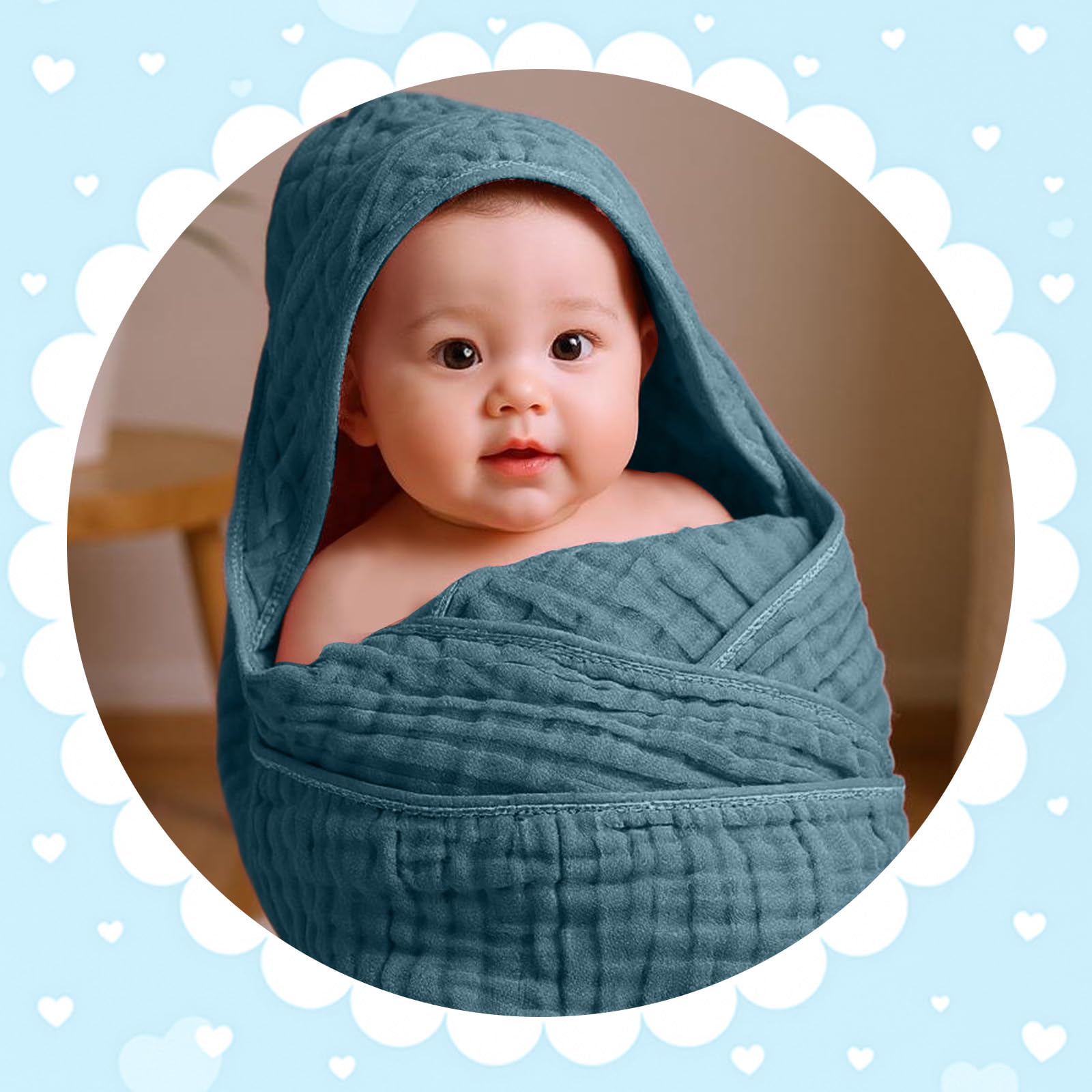 Peryiter hooded towel doubles as swaddle or blanket.