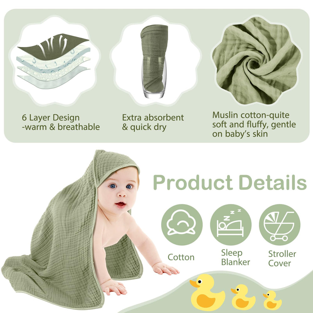 Peryiter muslin towels in green gray beige color trio complements nursery décor.