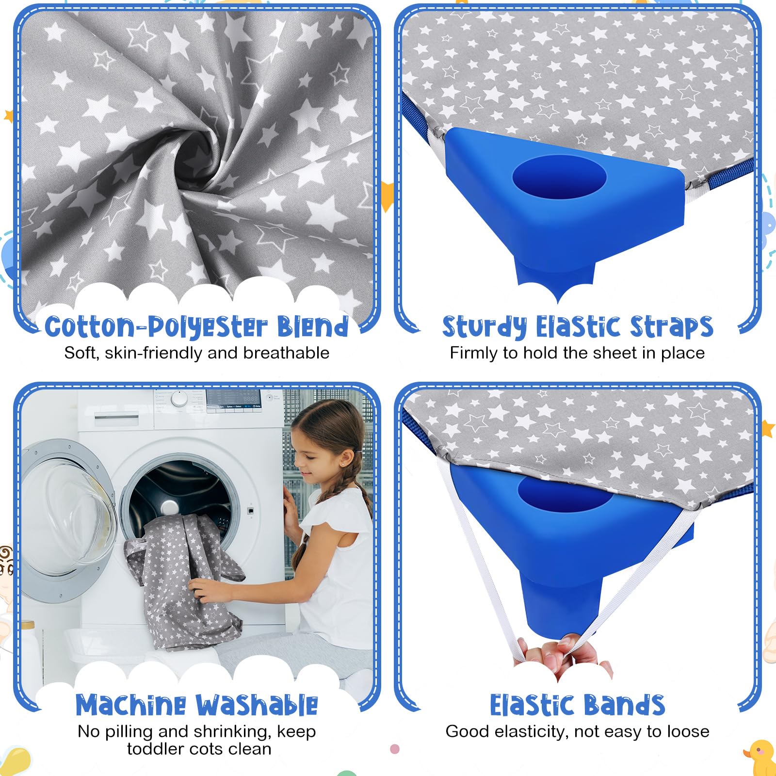 Peryiter polycotton blend fabric offers soft, breathable feel for kids.
