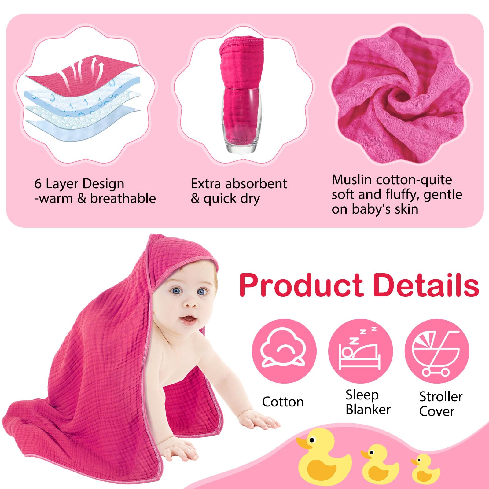 Peryiter six-layer muslin towel dries skin efficiently after baths or pool time