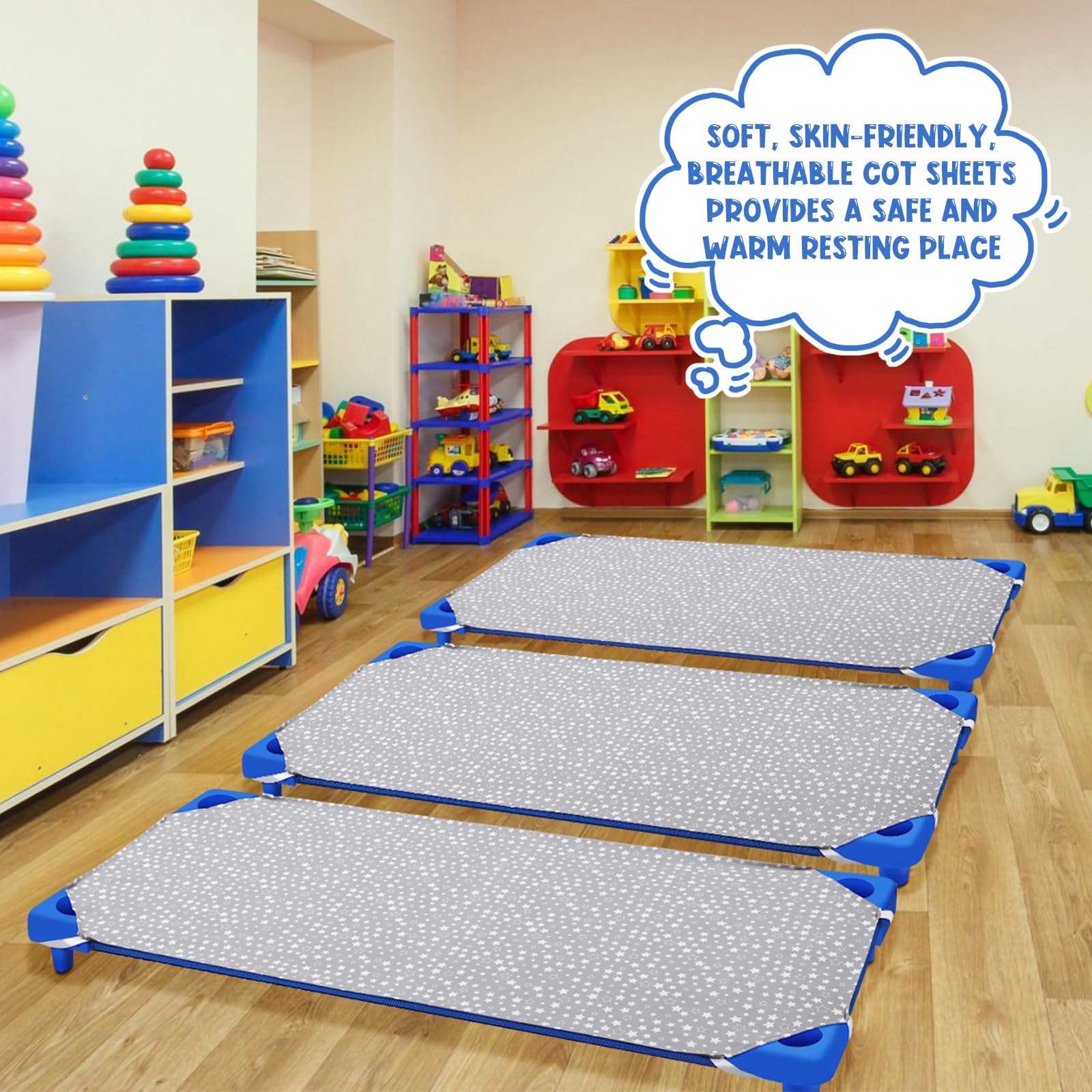 Peryiter star-pattern nap sheets closeup highlighting child-friendly design.