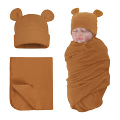 PESAAT cotton baby swaddle hat set coffee view highlights cozy newborn warmth.