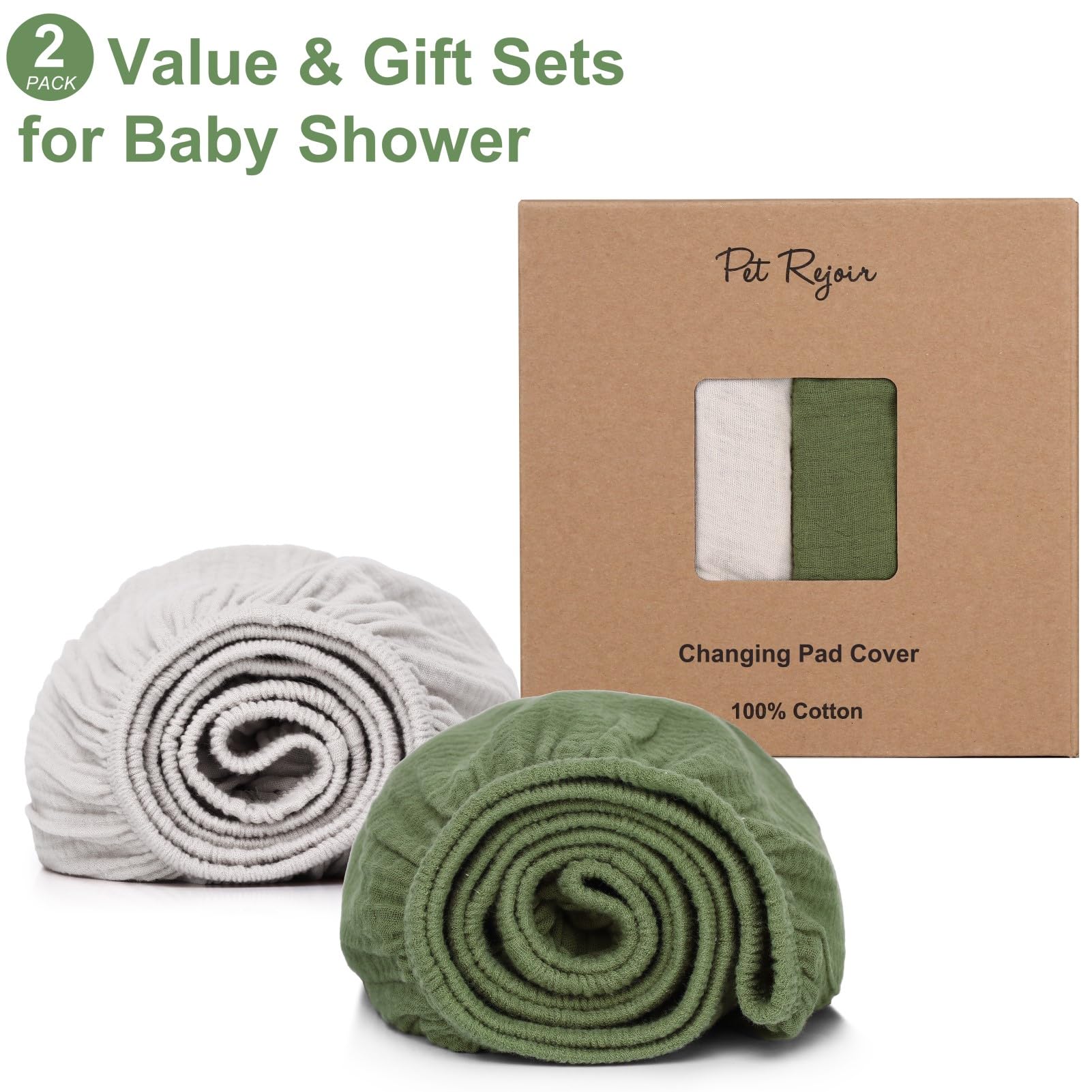 Pet Rejoir changing pad cover olive green beige with deep elastic edges