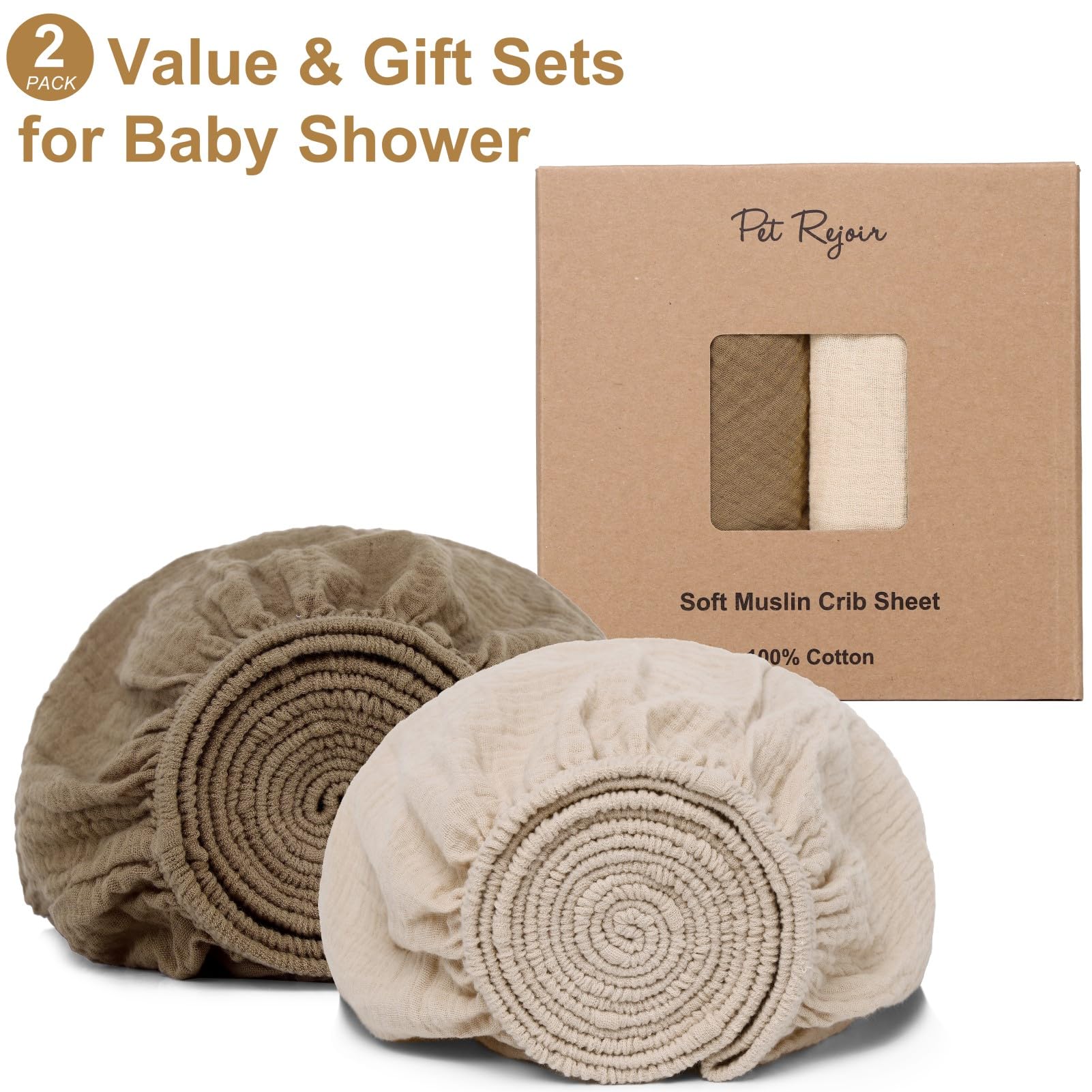 Pet Rejoir muslin crib sheet light beige folded; soft texture for cozy naps.