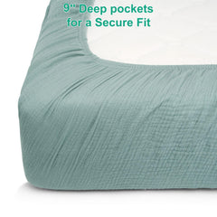 Pet Rejoir muslin crib sheets standard mattress 28x52 setup.