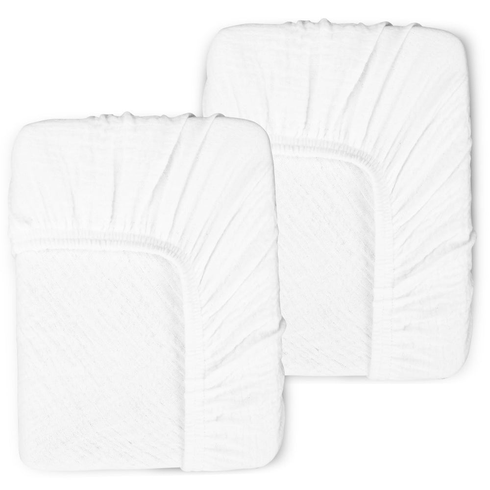 Pet Rejoir muslin fitted crib sheet white on standard crib mattress for gentle sleep