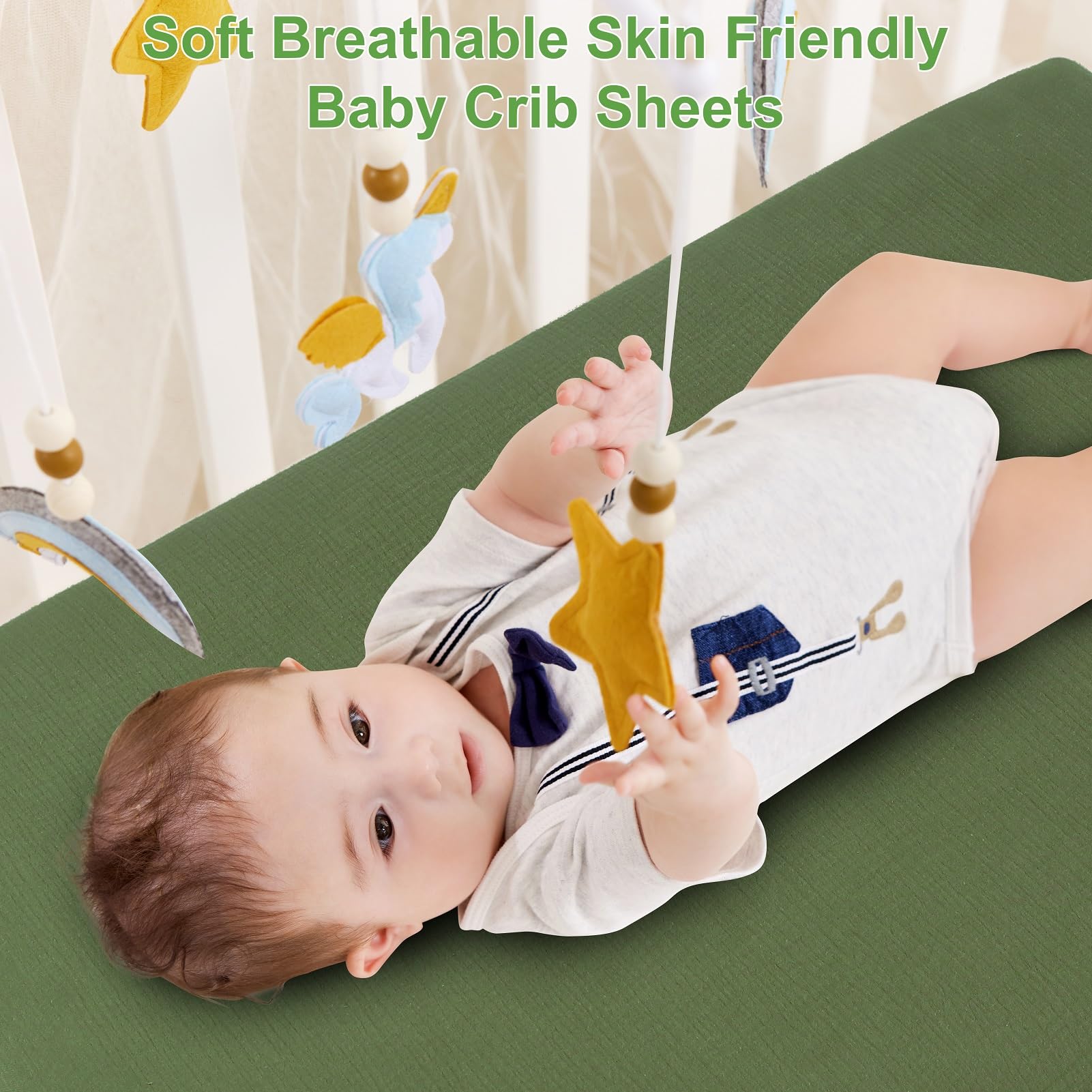 Pet Rejoir Muslin Mini Crib Sheets 38x24 deep pockets image showing secure pack-n-play fit