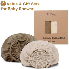 Pet Rejoir muslin mini crib sheets close-up shows soft, breathable fabric for baby's skin.