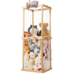 Pete&Eile wooden stuffed animals storage basket white front-view shows ample plush toy storage