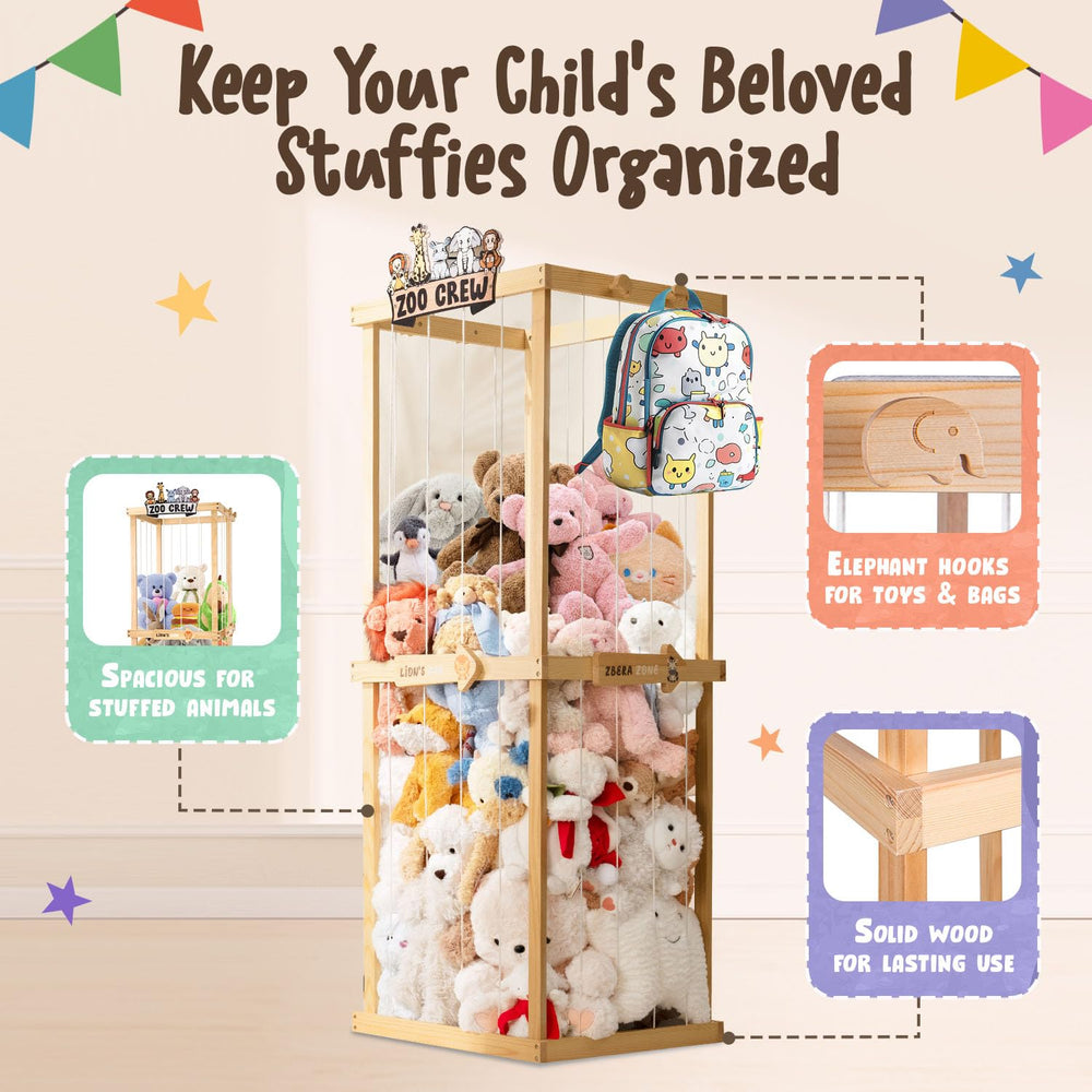 Pete&Eile wooden stuffed animals storage white side-view highlights vertical space-saving design for tidy rooms