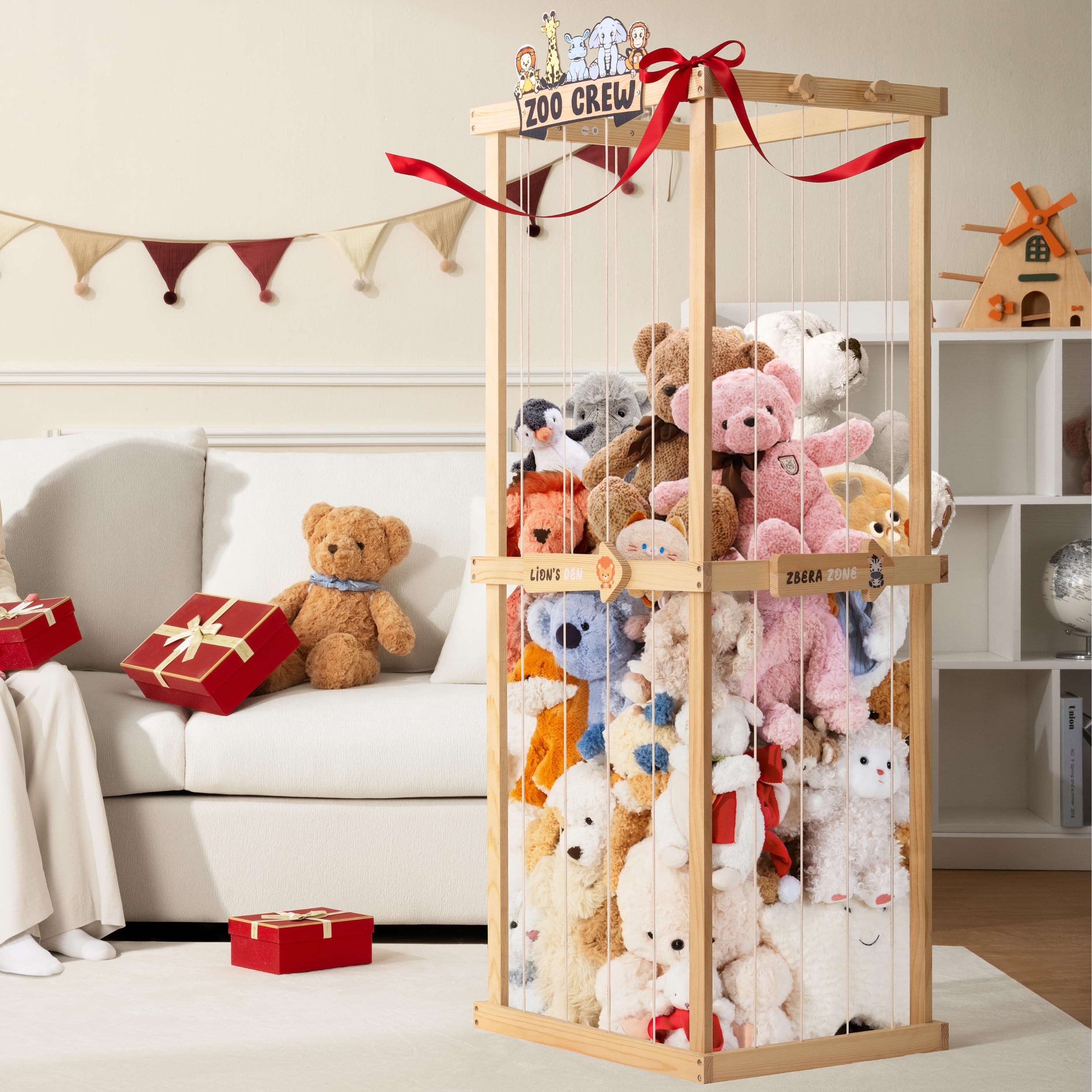Pete&Eile white cage-style organizer vertical storage for plushies on bedroom shelf