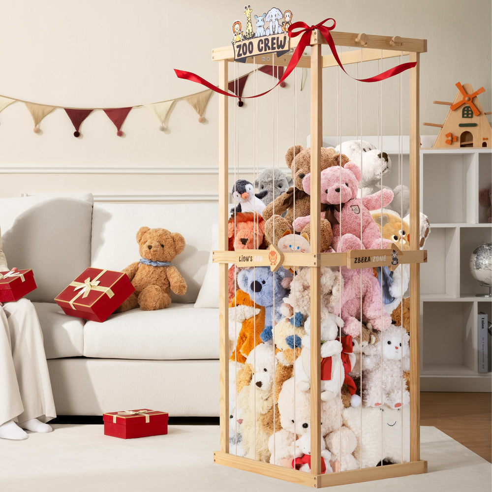 Pete&Eile white cage-style organizer vertical storage for plushies on bedroom shelf