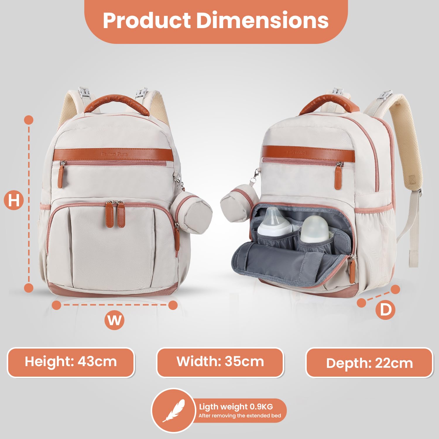 Petino Pura 28l capacity beige open compartments for organized essentials