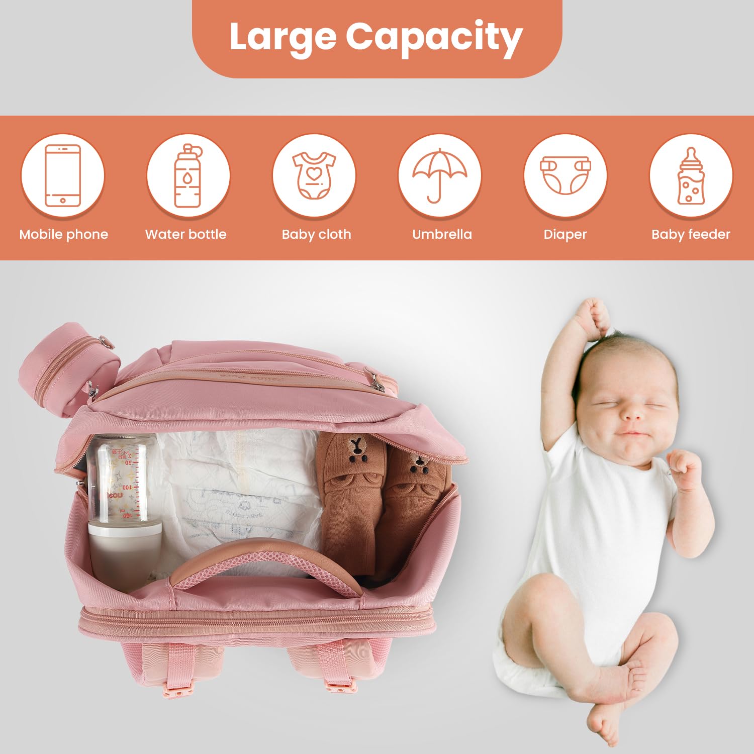 Petino Pura bag features multiple compartments for organized baby items.
