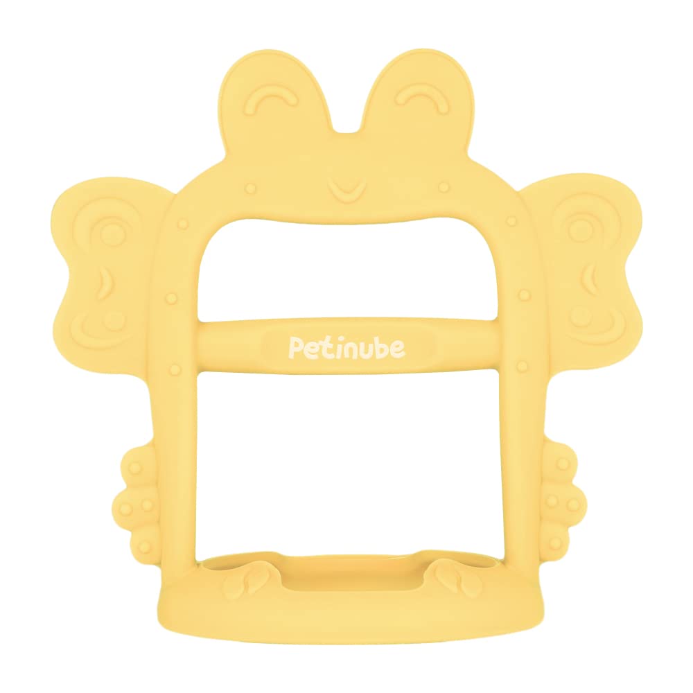 PETINUBE wrist teether closeup shows BPA-free platinum silicone material.