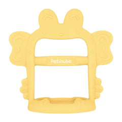 PETINUBE wrist teether closeup shows BPA-free platinum silicone material.