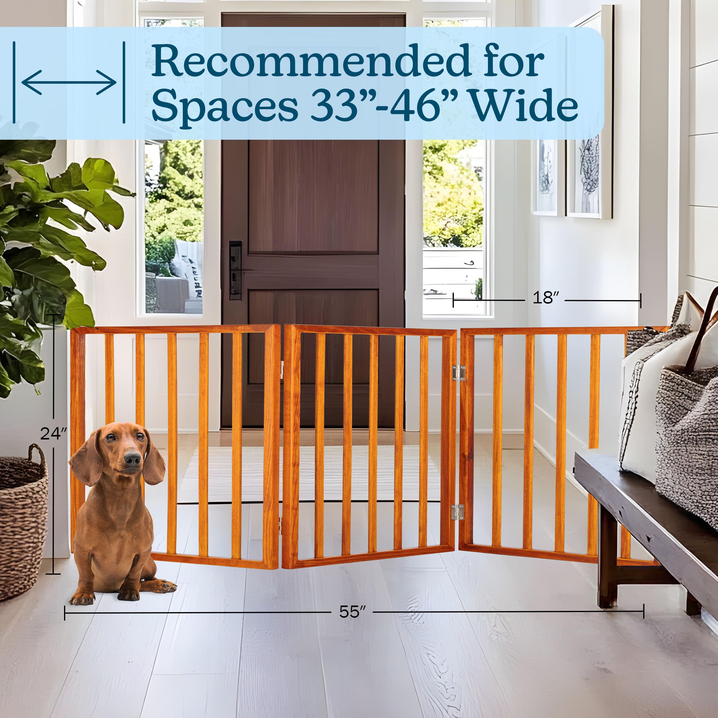 PETMAKER 33-46 inch wide dog gate accommodates openings without drilling.