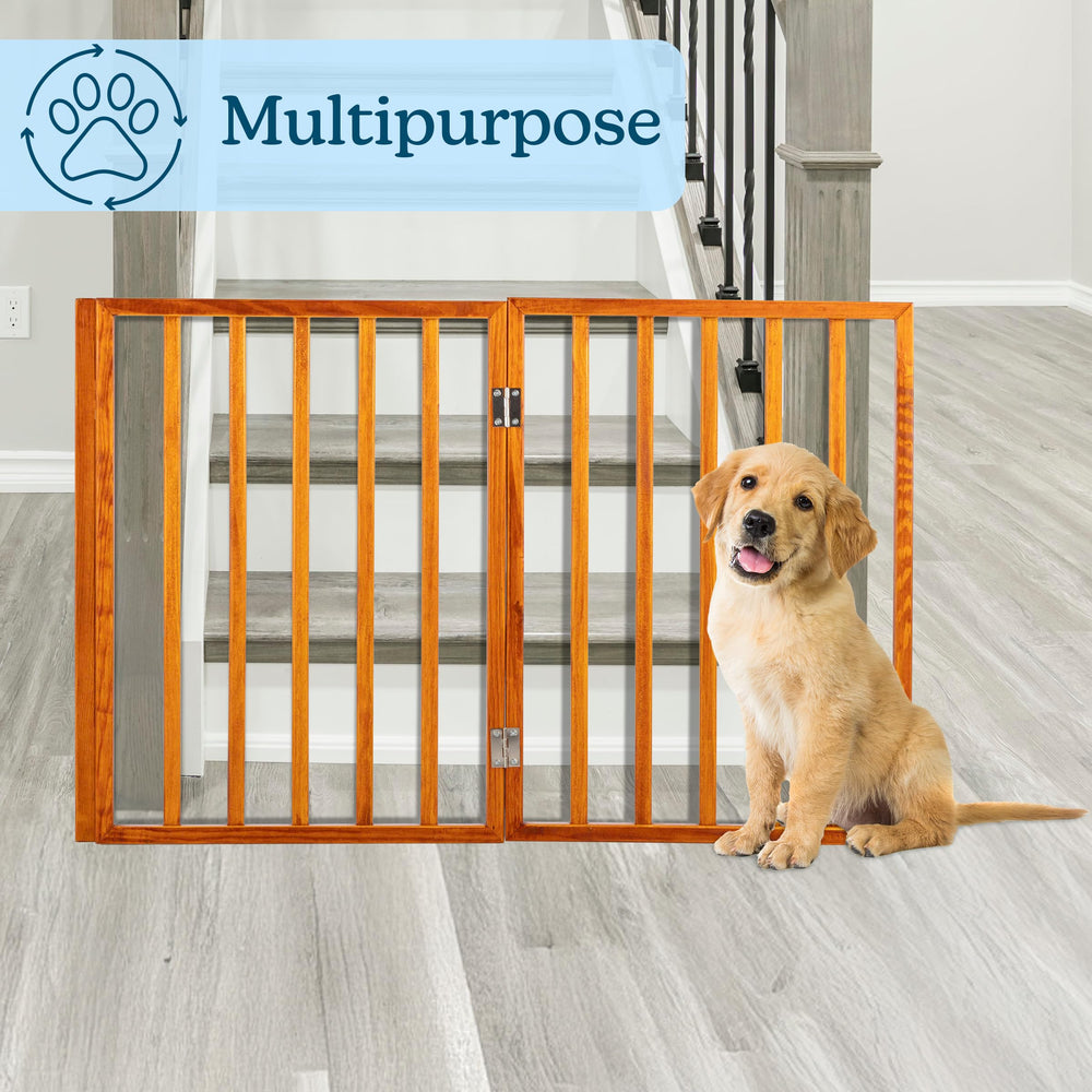 PETMAKER mahogany finish dog gate adds warmth to living spaces while containing pets.