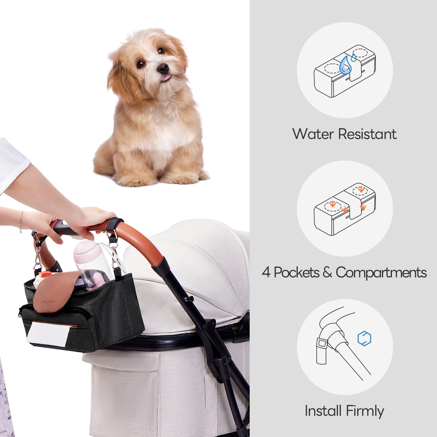 PETTENA organizer features non-slip straps for stable attachment